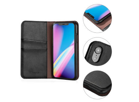 Handy Hülle iPhone™ 12/12 pro Flamingo Premium Wallet Flip Case Kunstleder schwarz