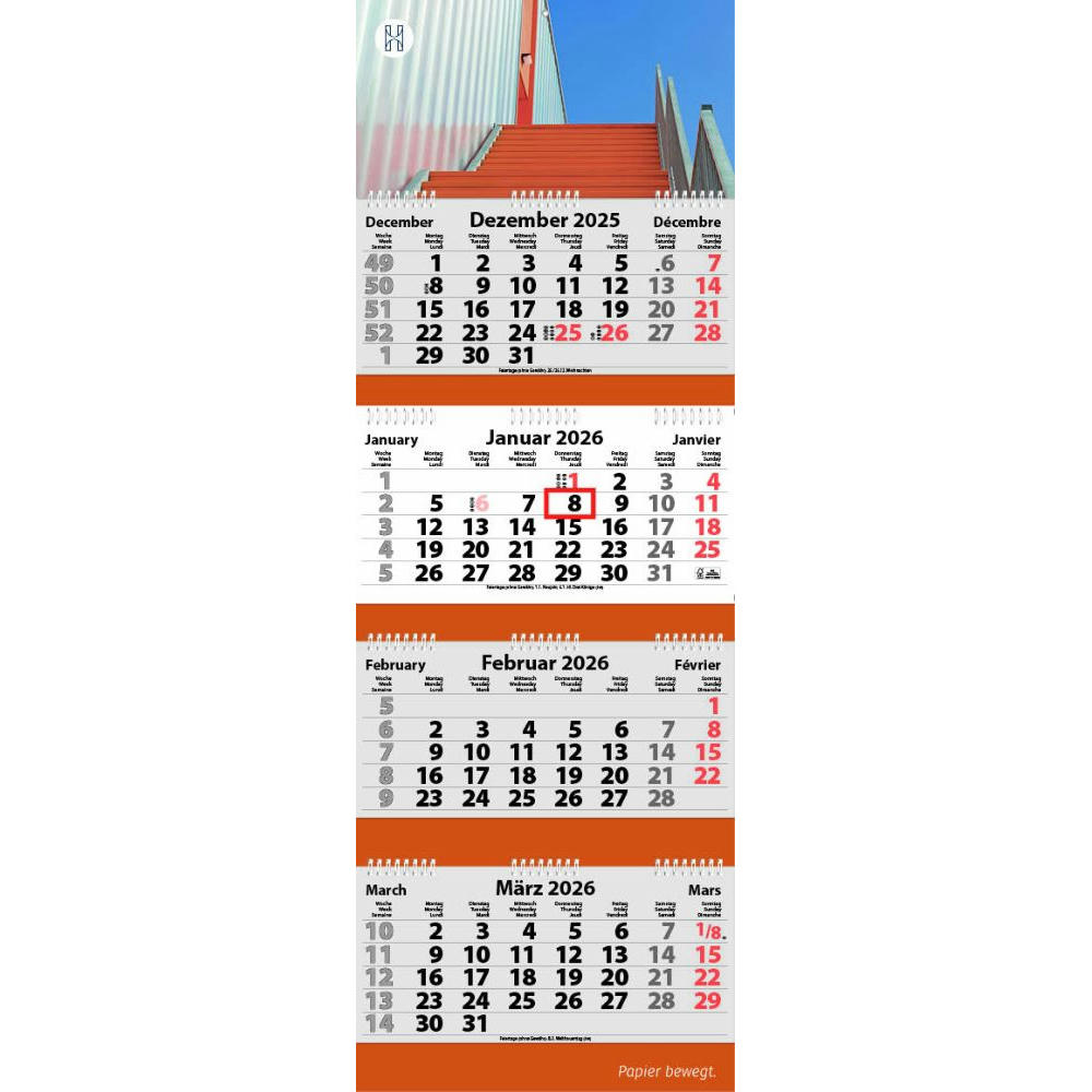 4-Monats Faltkalender "Quatrus-Deluxe Ring-Wire"