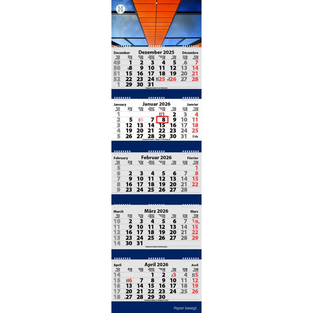 5-Monats Faltkalender "Quintus-Deluxe Ring-Wire"