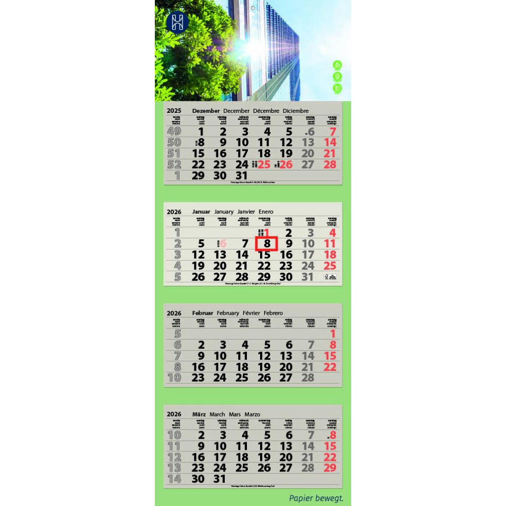 4-Monats Faltkalender "Quatrus-Light Plus Green"