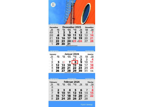 3-Monats Faltkalender "Tres-Deluxe Ring-Wire"