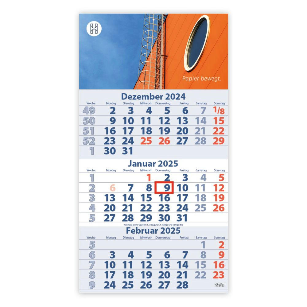 3-Monats DIN A3 Kalender "Trinus B"