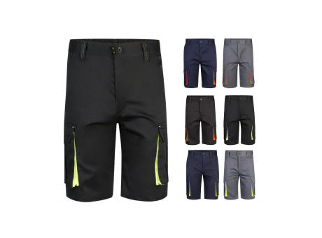 VL HEMERA. Zweifarbige Stretch-Bermudashorts mit mehreren Taschen (240 g/m²) aus Baumwolle (46 %), EME (38 %) und Polyester (16 %)