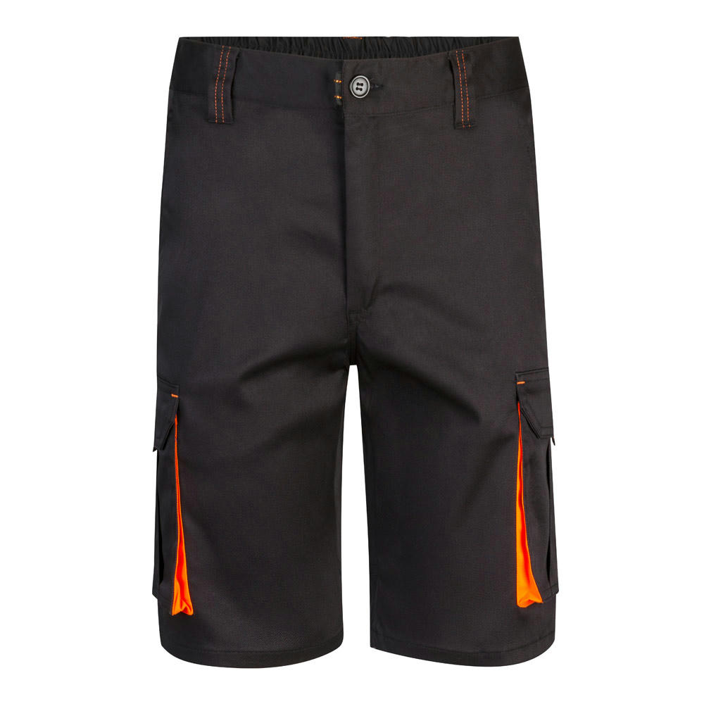 VL HEMERA. Zweifarbige Stretch-Bermudashorts mit mehreren Taschen (240 g/m²) aus Baumwolle (46 %), EME (38 %) und Polyester (16 %)