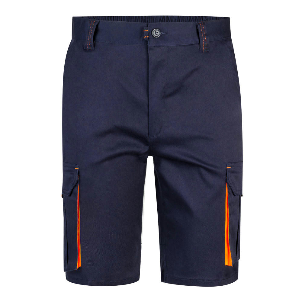 VL HEMERA. Zweifarbige Stretch-Bermudashorts mit mehreren Taschen (240 g/m²) aus Baumwolle (46 %), EME (38 %) und Polyester (16 %)