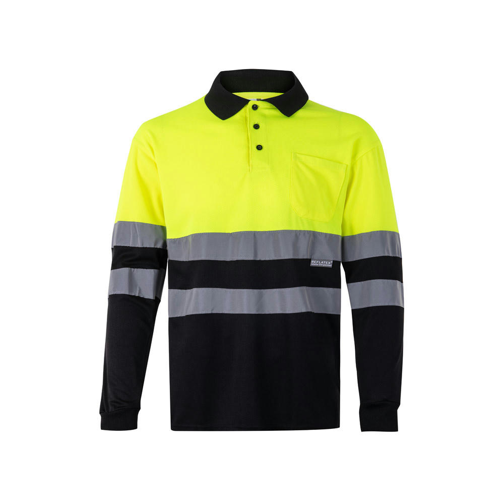 VL VULCAN. Zweifarbiges Poloshirt im Bird-Eye-Design (160g/m²) mit langen Ärmeln, aus Polyester (100%)