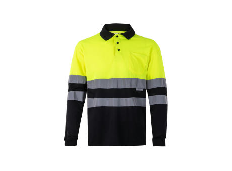 VL VULCAN. Zweifarbiges Poloshirt im Bird-Eye-Design (160g/m²) mit langen Ärmeln, aus Polyester (100%)