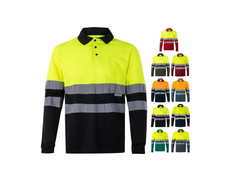 VL VULCAN. Zweifarbiges Poloshirt im Bird-Eye-Design (160g/m²) mit langen Ärmeln, aus Polyester (100%)