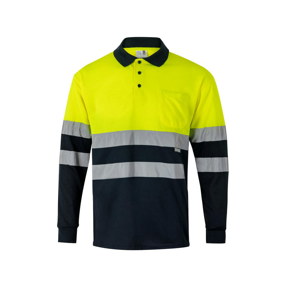 VL VULCAN. Zweifarbiges Poloshirt im Bird-Eye-Design (160g/m²) mit langen Ärmeln, aus Polyester (100%)