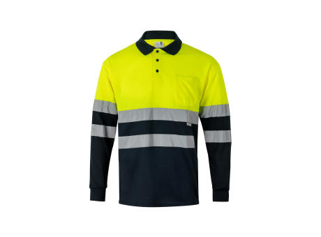 VL VULCAN. Zweifarbiges Poloshirt im Bird-Eye-Design (160g/m²) mit langen Ärmeln, aus Polyester (100%)