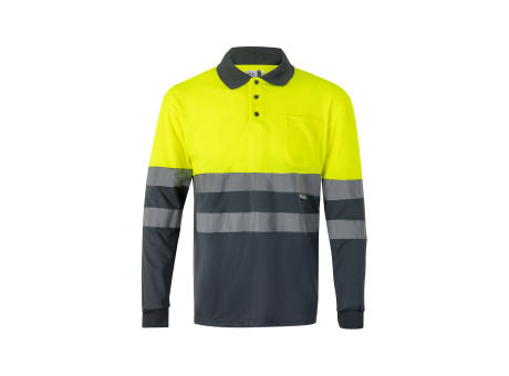 VL VULCAN. Zweifarbiges Poloshirt im Bird-Eye-Design (160g/m²) mit langen Ärmeln, aus Polyester (100%)