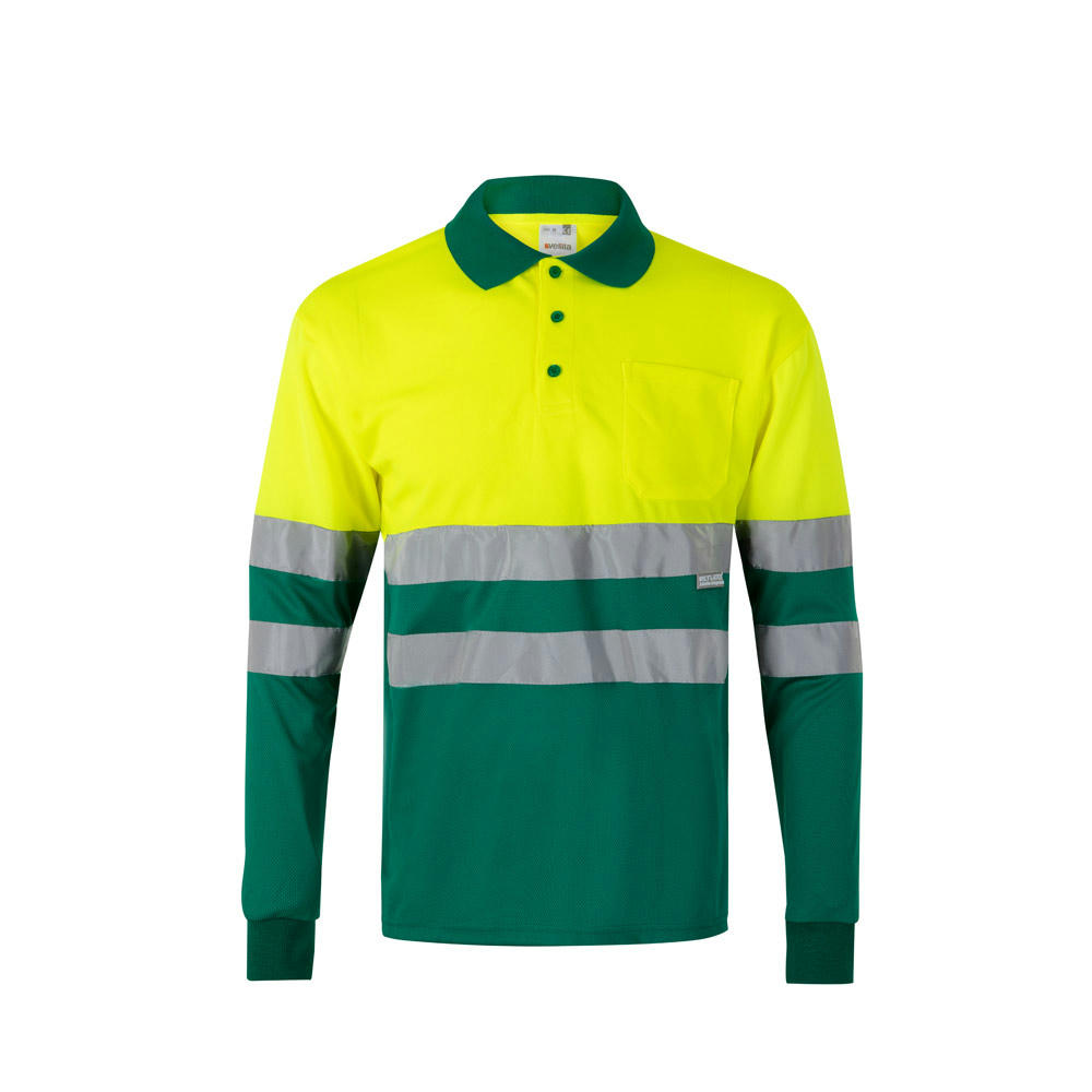 VL VULCAN. Zweifarbiges Poloshirt im Bird-Eye-Design (160g/m²) mit langen Ärmeln, aus Polyester (100%)