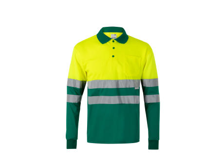 VL VULCAN. Zweifarbiges Poloshirt im Bird-Eye-Design (160g/m²) mit langen Ärmeln, aus Polyester (100%)