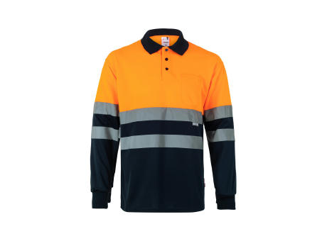 VL VULCAN. Zweifarbiges Poloshirt im Bird-Eye-Design (160g/m²) mit langen Ärmeln, aus Polyester (100%)