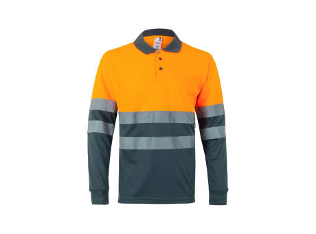 VL VULCAN. Zweifarbiges Poloshirt im Bird-Eye-Design (160g/m²) mit langen Ärmeln, aus Polyester (100%)