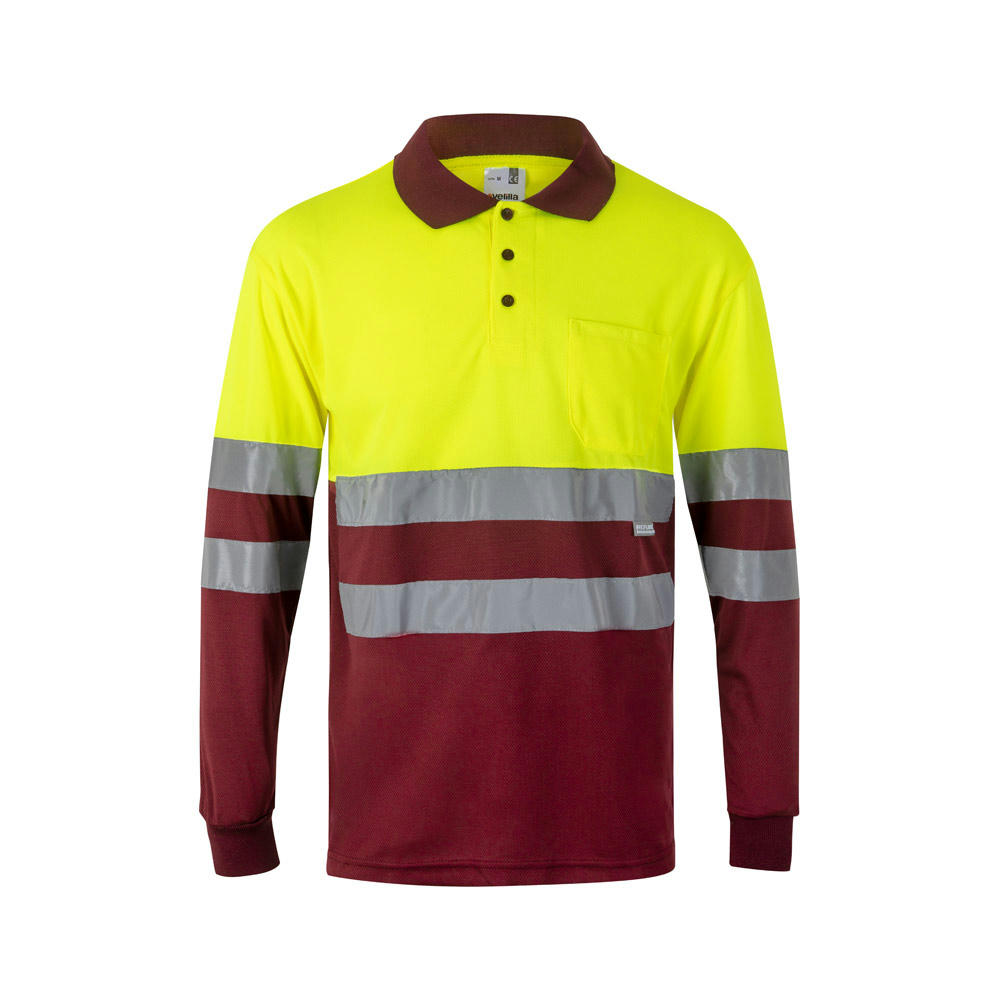 VL VULCAN. Zweifarbiges Poloshirt im Bird-Eye-Design (160g/m²) mit langen Ärmeln, aus Polyester (100%)