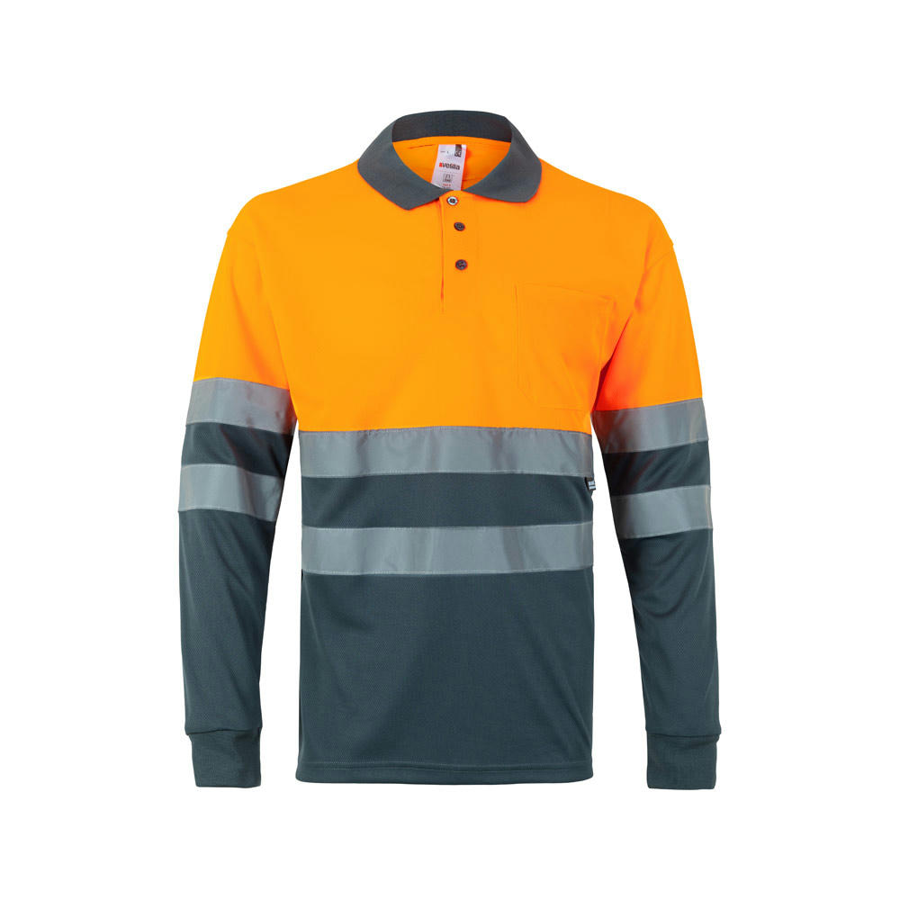 VL VULCAN LARGE. Zweifarbiges Poloshirt im Bird-Eye-Design (160g/m²) mit langen Ärmeln, aus Polyester (100%)