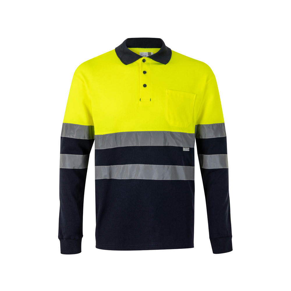 VL PLUTO. Zweifarbiges Piqué-Poloshirt (150g/m²) mit langen Ärmeln, aus Baumwolle (55%) und Polyester (45%)