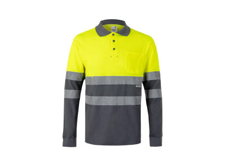 VL PLUTO. Zweifarbiges Piqué-Poloshirt (150g/m²) mit langen Ärmeln, aus Baumwolle (55%) und Polyester (45%)