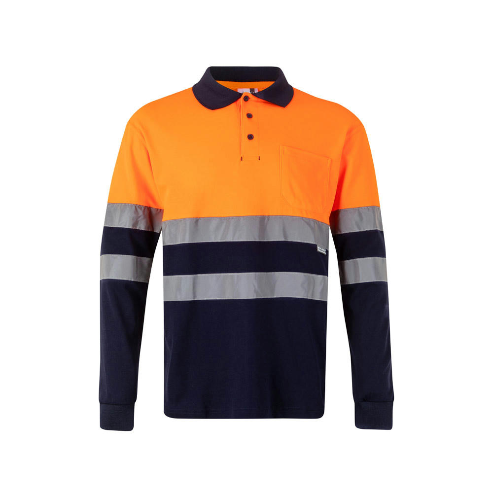 VL PLUTO. Zweifarbiges Piqué-Poloshirt (150g/m²) mit langen Ärmeln, aus Baumwolle (55%) und Polyester (45%)