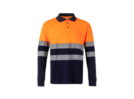 VL PLUTO. Zweifarbiges Piqué-Poloshirt (150g/m²) mit langen Ärmeln, aus Baumwolle (55%) und Polyester (45%)