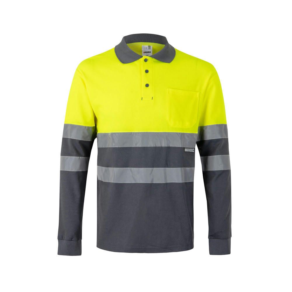 VL PLUTO LARGE. Zweifarbiges Piqué-Poloshirt (150g/m²) mit langen Ärmeln, aus Baumwolle (55%) und Polyester (45%)