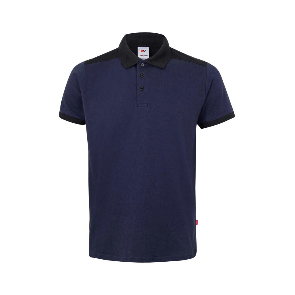 VL VELES. Zweifarbiges Stretch-Piqué-Poloshirt (200 g/m²) mit kurzen Ärmeln, aus Polyester (96 %) und Elastan (4 %)