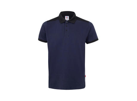 VL VELES. Zweifarbiges Stretch-Piqué-Poloshirt (200 g/m²) mit kurzen Ärmeln, aus Polyester (96 %) und Elastan (4 %)