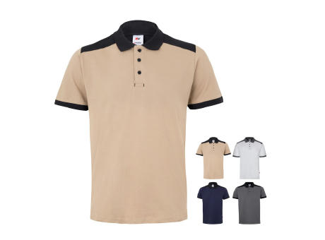 VL VELES. Zweifarbiges Stretch-Piqué-Poloshirt (200 g/m²) mit kurzen Ärmeln, aus Polyester (96 %) und Elastan (4 %)