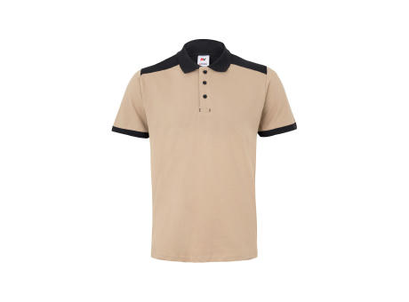 VL VELES. Zweifarbiges Stretch-Piqué-Poloshirt (200 g/m²) mit kurzen Ärmeln, aus Polyester (96 %) und Elastan (4 %)