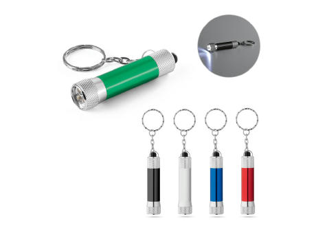 RE-LERGAN. Schlüsselanhänger aus recyceltem Aluminium mit 3-Licht-LED-Taschenlampe