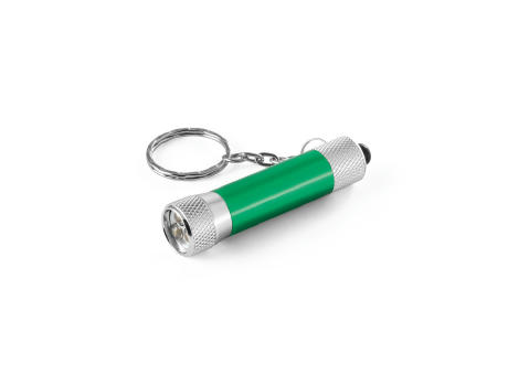 RE-LERGAN. Schlüsselanhänger aus Aluminium (92% recycelt) mit 3-Licht-LED-Taschenlampe