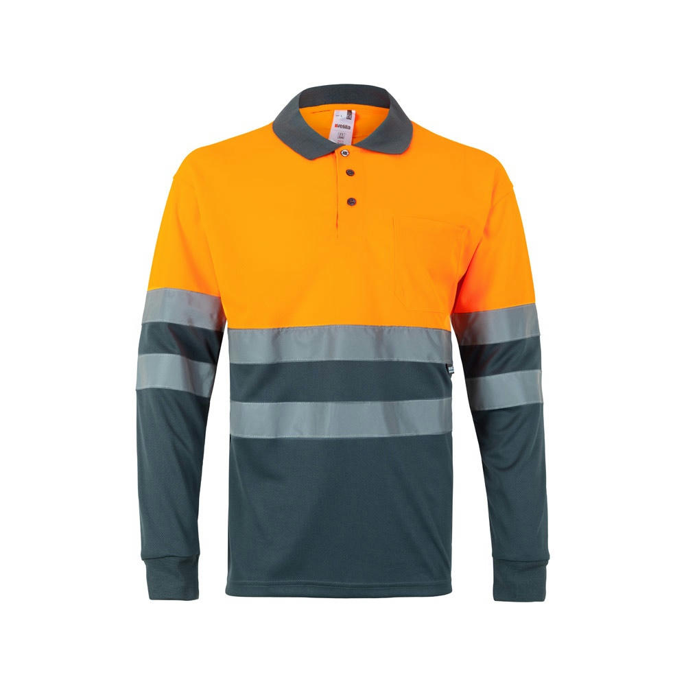 VL VULCAN. Zweifarbiges Poloshirt im Bird-Eye-Design (160g/m²) mit langen Ärmeln, aus Polyester (100%)