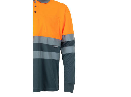 VL VULCAN. Zweifarbiges Poloshirt im Bird-Eye-Design (160g/m²) mit langen Ärmeln, aus Polyester (100%)