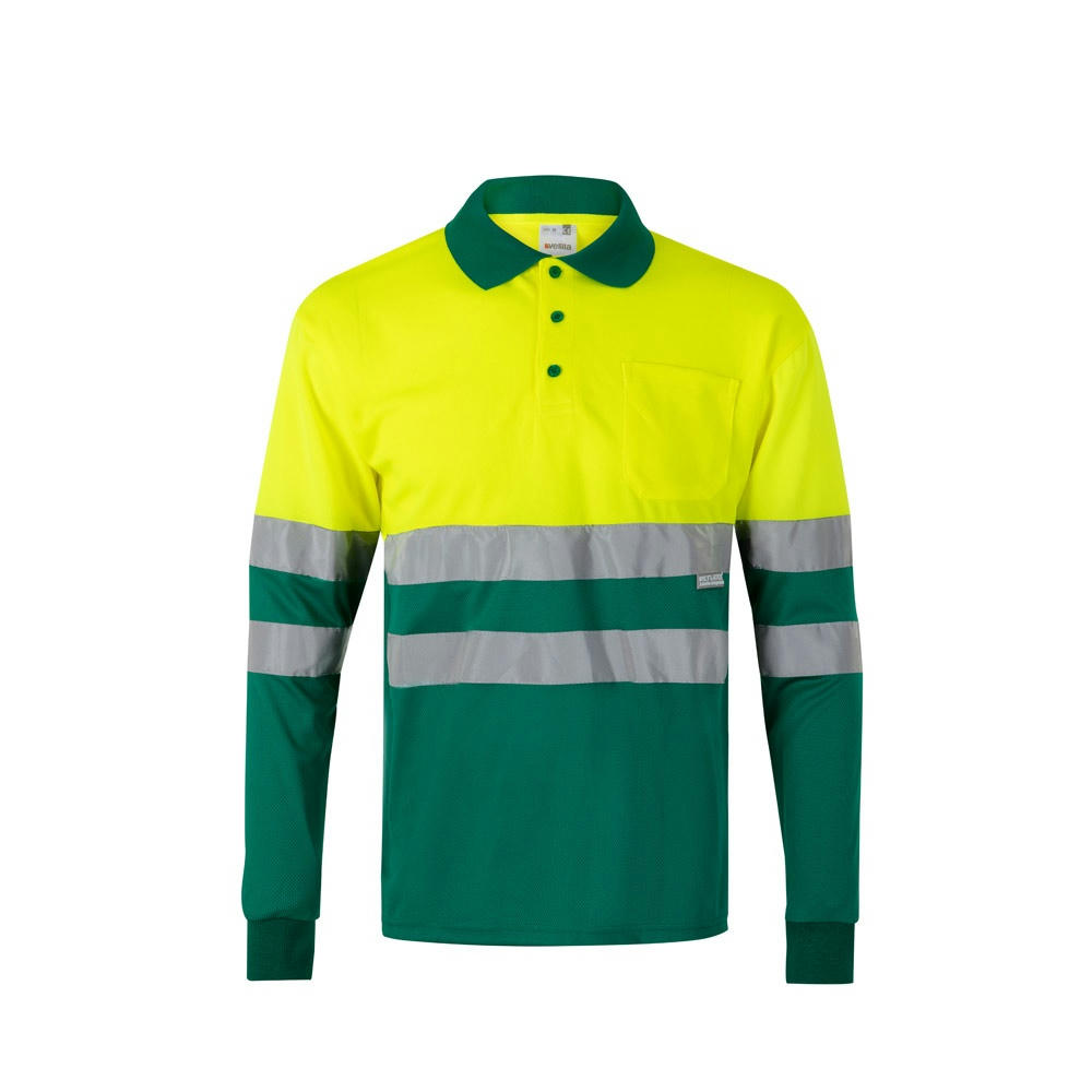 VL VULCAN LARGE. Zweifarbiges Poloshirt im Bird-Eye-Design (160g/m²) mit langen Ärmeln, aus Polyester (100%)