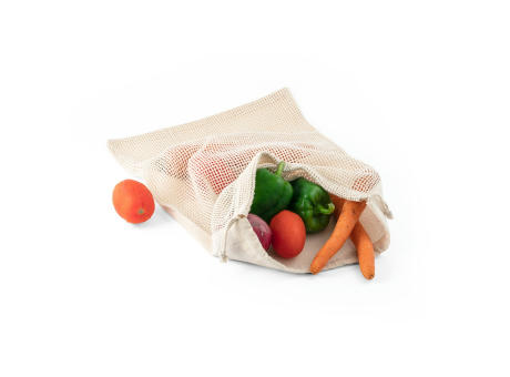 NAPOLI. Beutel aus 100% Baumwolle (120 g/m²) mit Netzgewebe auf der Vorderseite (100 g/m²)