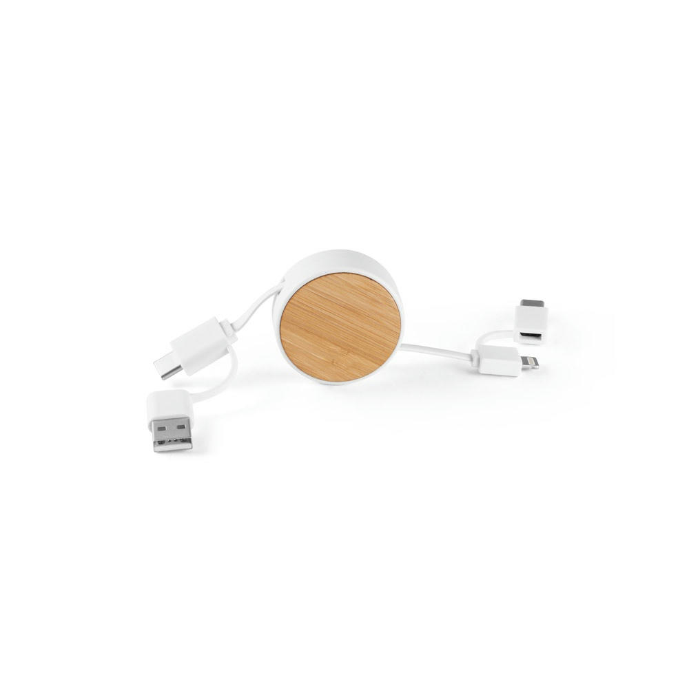 RUBINS. 6-in-1-USB-Kabel ausziehbar aus Recyceltes ABS (100% rABS) und Bambus