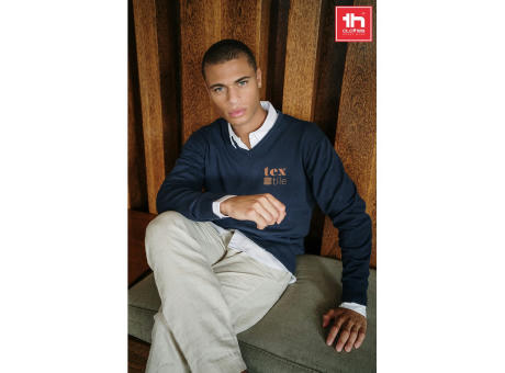 THC MILAN. Herren-Pullover mit V-Ausschnitt aus Baumwolle und Polyamid
