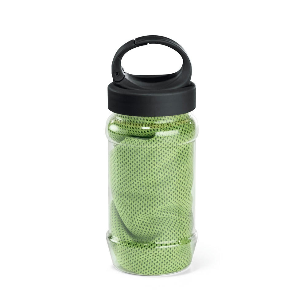 ARTX PLUS. Sporthandtuch aus Polyamid und Polyester mit Flasche (440 mL) aus PP und PET und einem integrierten Karabinerhaken am Deckel