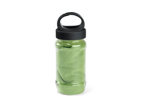 ARTX PLUS. Sporthandtuch aus Polyamid und Polyester mit Flasche (440 mL) aus PP und PET und einem integrierten Karabinerhaken am Deckel