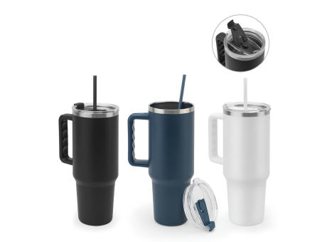 JOYNER XL. Grosser Reisebecher aus Edelstahl (91 % recycelt) mit vakuumisolierter Doppelwand und matter Oberfläche 1300 ml