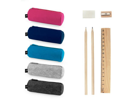 NOMAD. Mehrzwecketui aus recyceltem Filz (100 % rPET) mit Lineal, Bleistiften, Radiergummi und Spitzer