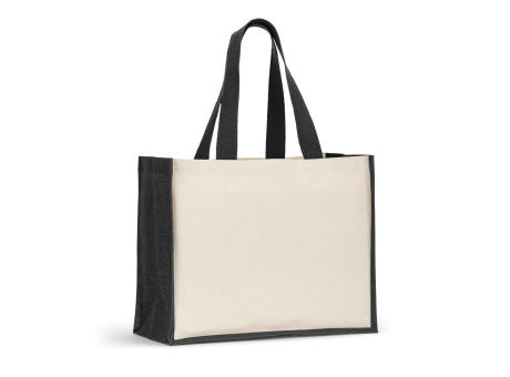 HELSINQUE COLOUR. Tasche aus Canvas (320 g/m²), mit Boden und Seiten aus farbig laminierter Jute (350 g/m²)