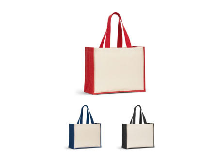 HELSINQUE COLOUR. Tasche aus Canvas (320 g/m²), mit Boden und Seiten aus farbig laminierter Jute (350 g/m²)