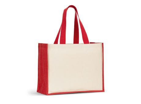 HELSINQUE COLOUR. Tasche aus Canvas (320 g/m²), mit Boden und Seiten aus farbig laminierter Jute (350 g/m²)