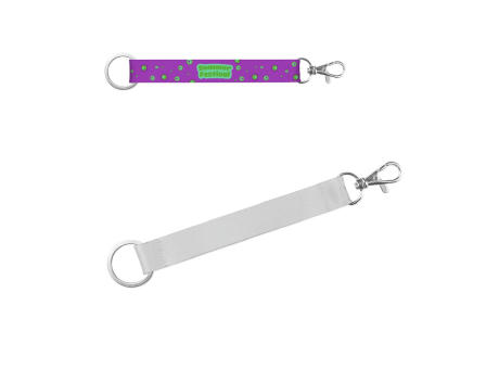 WALSALL. Kurzes Lanyard aus receyceltem Polyester (100% rPET) mit Ring und Karabiner, geeignet für Sublimation
