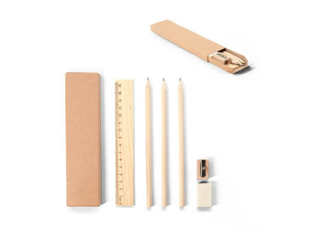 GEOFFREY. Schreibset bestehend aus Bleistift, Anspitzer, Radiergummi und Lineal