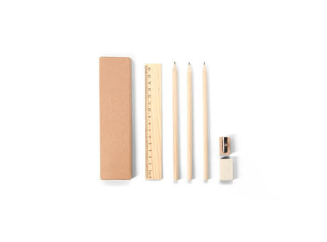 GEOFFREY. Schreibset bestehend aus Bleistift, Anspitzer, Radiergummi und Lineal