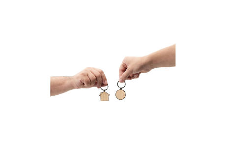 GASTON ROUND. Schlüsselanhänger aus Eisen in runder Form aus Zink und Bambu