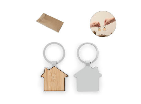 GASTON HOUSE. Schlüsselanhänger aus Eisen in Hausform aus Zink und Bambus